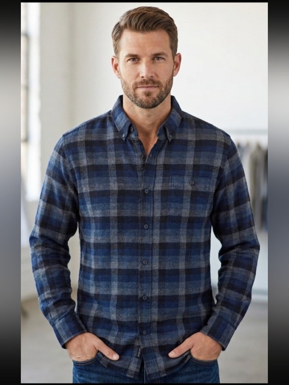 Vtg Weatherproof Blue and Gray Plaid Button-Down Shirt Men's XL